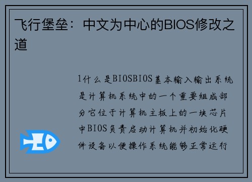 飞行堡垒：中文为中心的BIOS修改之道