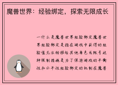 魔兽世界：经验绑定，探索无限成长