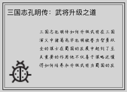 三国志孔明传：武将升级之道